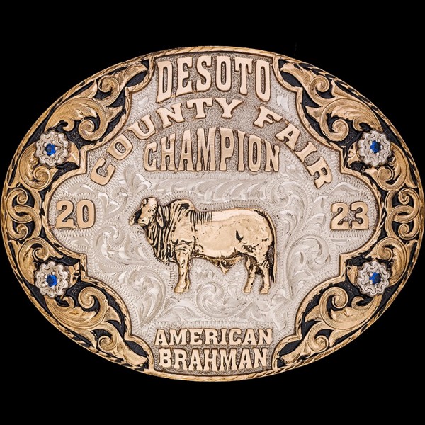 The Norman Custom Belt Buckle features an classic western oval shape with bronze flowers, line edge, scrollwork and black enamel. Customize this buckle for your rodeo trophy!
 

You 